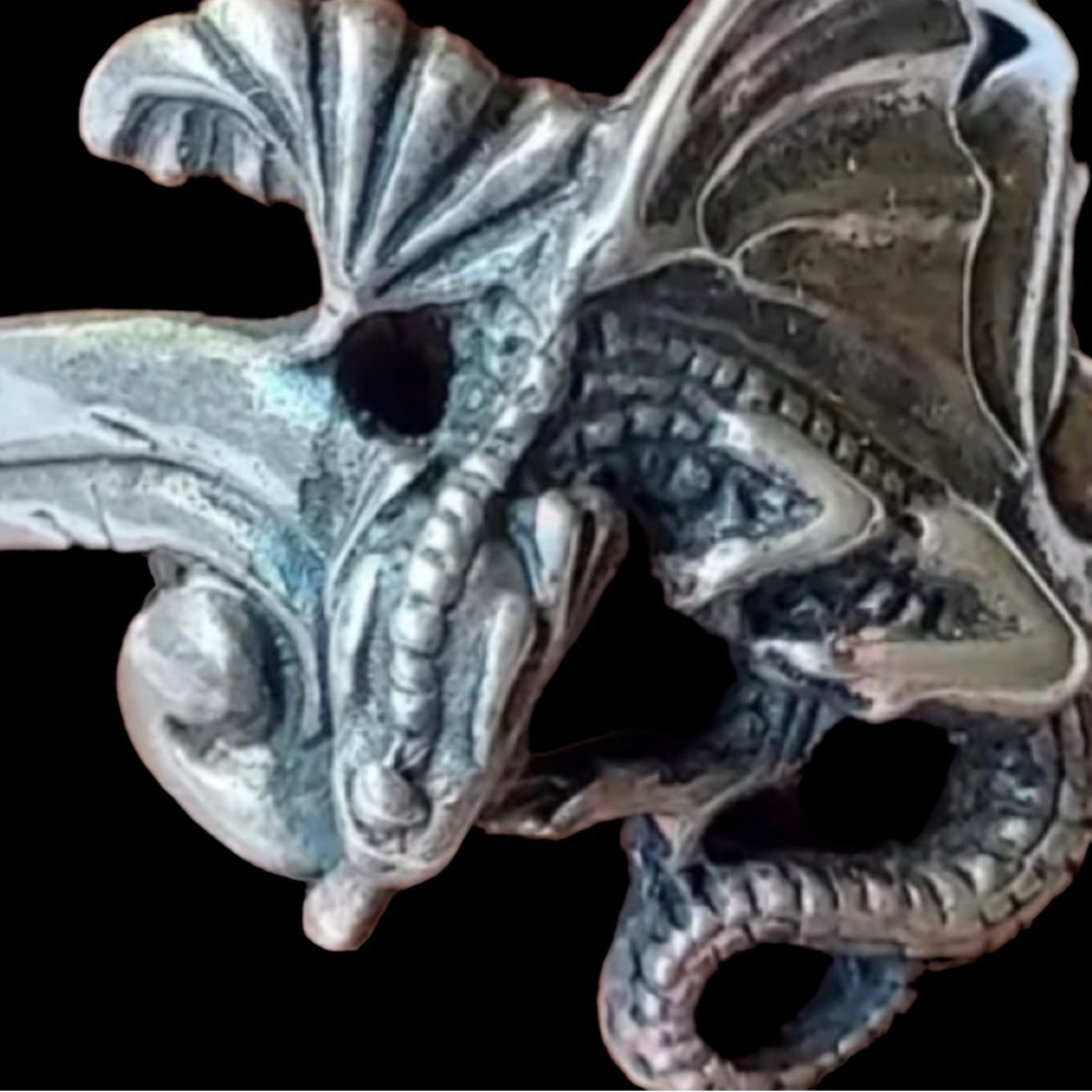 925 Handmade Solid Cast Sterling Silver Dragon Ring.  Size 10.75